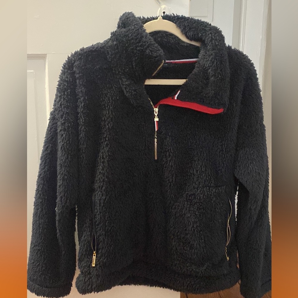 Tommy Hilfiger Women's Sherpa Quarter Zip Pullover Sweater With Pockets